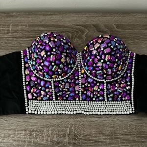 Purple bejeweled corset top